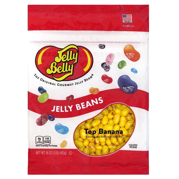 Jelly Belly Top Banana Jelly Beans - 1 Pound (16 Ounces), Fresh Banana Flavor Candy, Resealable Bag
