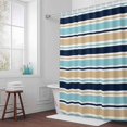 thumbnail image 6 of Minimalist Stripes Shower Curtain for Bathroom Decor, Teal Navy Blue Khaki Horizontal Stripe Modern Waterproof Fabric Shower Curtain, 72"x78" Set with 12 Hooks, 6 of 9