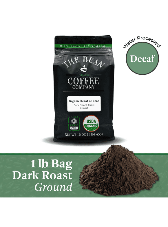 The Bean Organic Coffee Company Water Processed DECAF Le Bean, Dark French Roast, Ground Coffee, 16-Ounce Bag