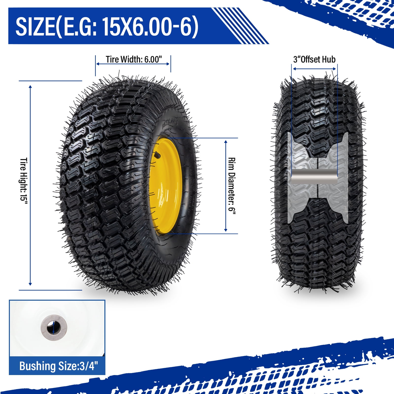 Ktaon 15x6.00-6 Tire and Wheel Assembly, Replacement Riding Lawn Mower Front Tires Compatible with 100 and 300 Series John Deere Riding Mowers, 2 pack