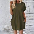 thumbnail image 4 of YUEVORA Women's Casual Solid Color Round Neck Short Sleeve T-Shirt Dress with Pockets, Loose Fit A-Line Dress for Spring & Summer, 4 of 5