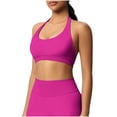 thumbnail image 2 of WMTBSRSW Halter Ribbed Knit Crop Tank Tops for Women Open Back Padded Longline Sports Bras Workout Gym Yoga Hot Pink Medium, 2 of 9