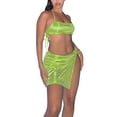 thumbnail image 3 of hirigin Women Summer 2 Pieces Outfits, Solid Color Halterneck Side Cross Bandage Backless Tops + Split Mini Skirt Set, 3 of 7