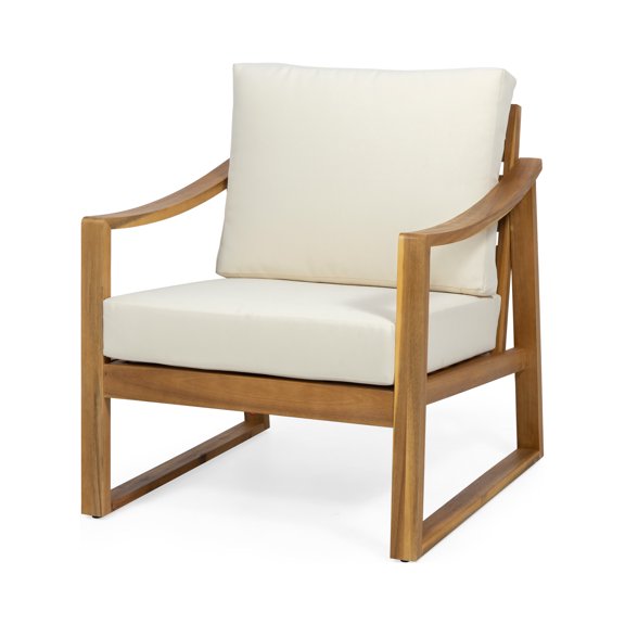 GDF Studio Johnlucas Outdoor Acacia Wood Club Chair with Cushion, Teak and Beige
