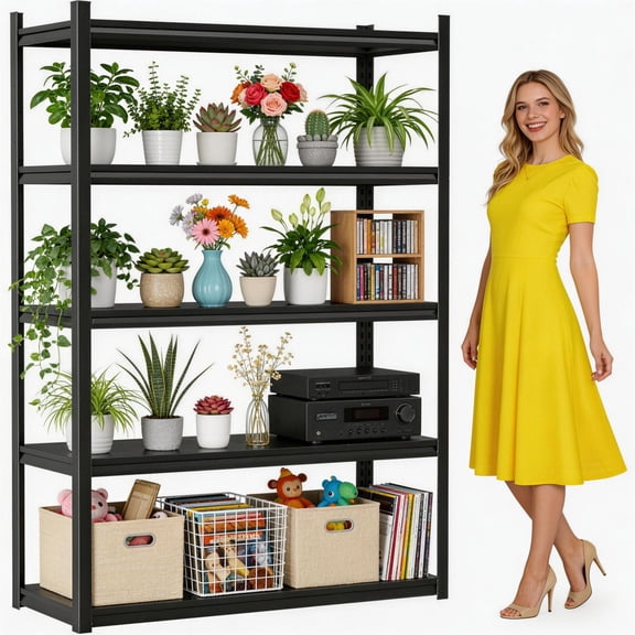 40" W Garage Shelving, 3000LBS Storage Shelves 5 Tier Heavy Duty Shelving Adjustable Garage Shelves for Basement, Warehouse, Commercial, Easy Assemble, 40" W x 63" H x 16" D, Black
