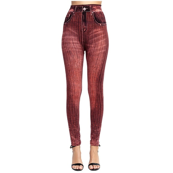 Women's Imitation Denim Leggings,Jean Look Leggings Jeggings for Women High Waist Tummy Control with Pockets, Denim Print Fake Jean