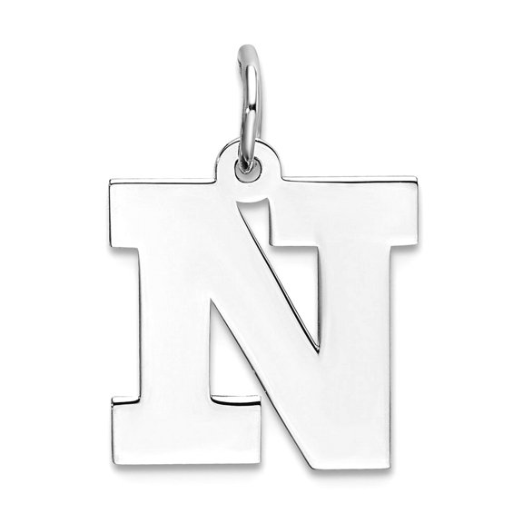 925 Sterling Silver Solid Polished Medium Block Intial N Charm 19x12mm Wide Pendant Necklace for Women