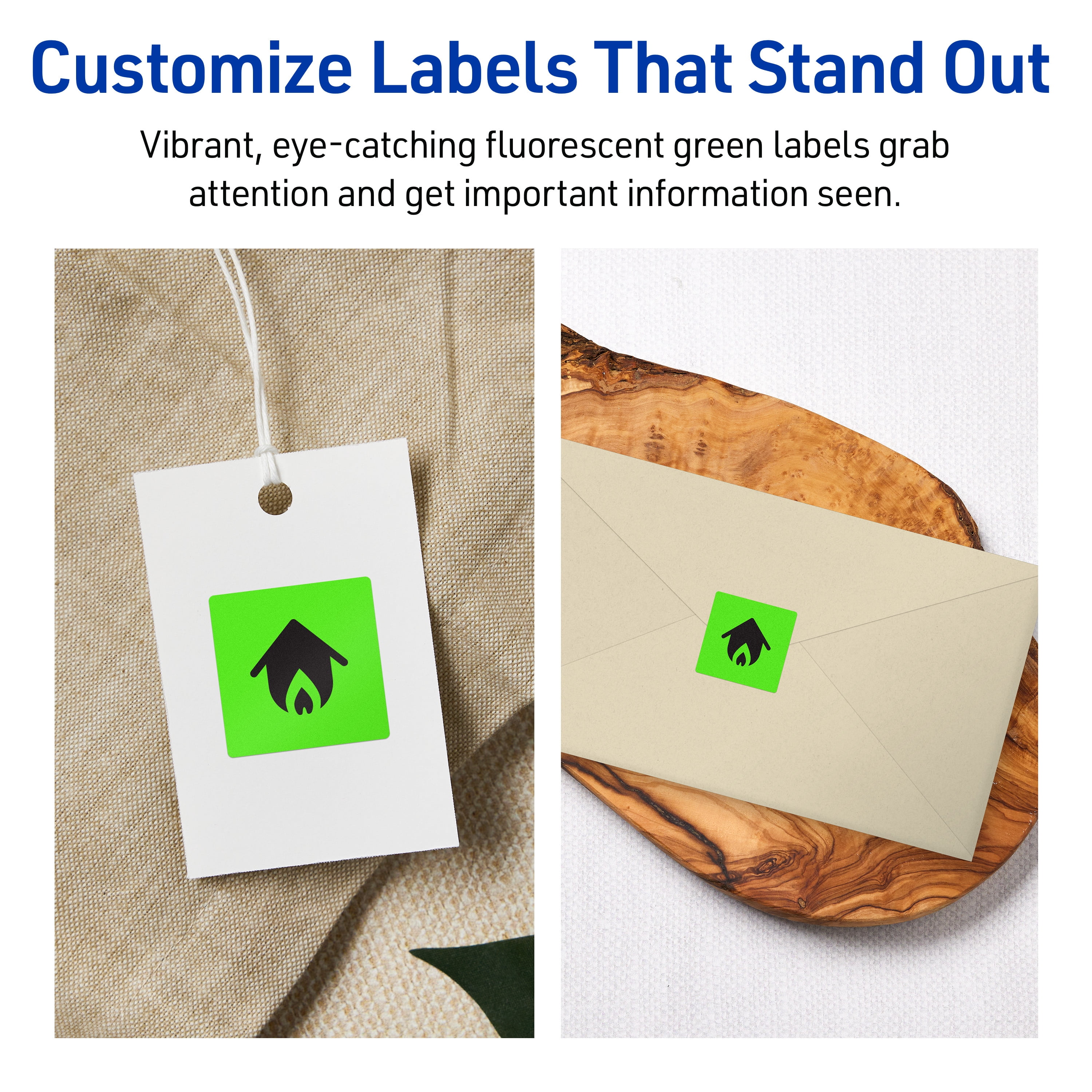 Avery Printable Square Labels, Neon Green, 1.5" x 1.5", 800ct