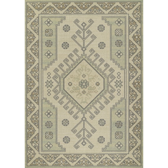 Momeni Anatolia Wool and Nylon Medallion Sage Area Rug 5'3" X 7'6"