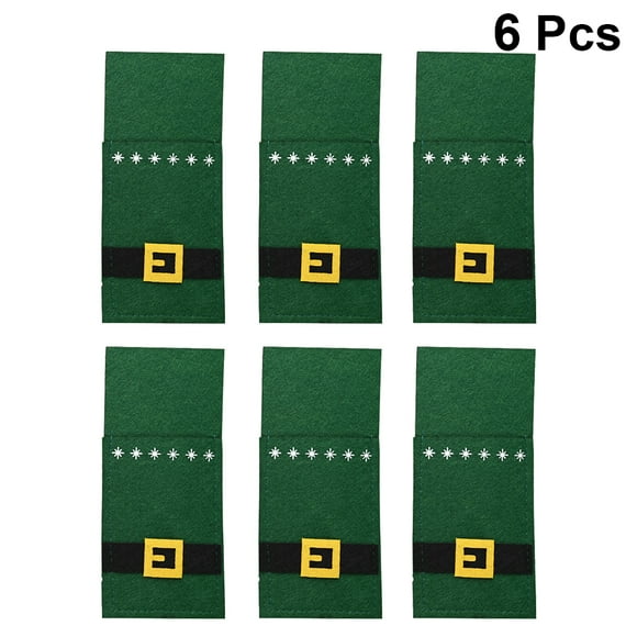 Christmas tableware bags 6pcs Green Christmas Belt Design Tableware Holder Creative Storage Pouch Christmas Cutlery Bags Delicate Silverware Bags Decor Without Cutlery