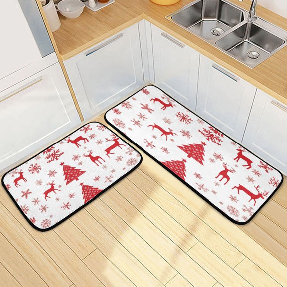 Kitchen Rugs and Mats【2 PCS】Non Skid Red Christmas Pattern Creative Kitchen Mat