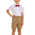 thumbnail image 4 of BRGZLK Back to School Outfits Boys 2026 Summer Trendy Short Sleeve Button Up Shirts and Shorts with Bow Tie Sets Kids School Uniform Red 13-14 Years, 4 of 9