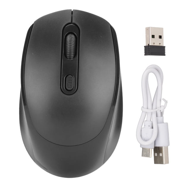 Ratón mecánico inalámbrico Diseño ergonómico 3 niveles DPI ajustables 1600DPI 2.4G Ratón recargable USBNegro