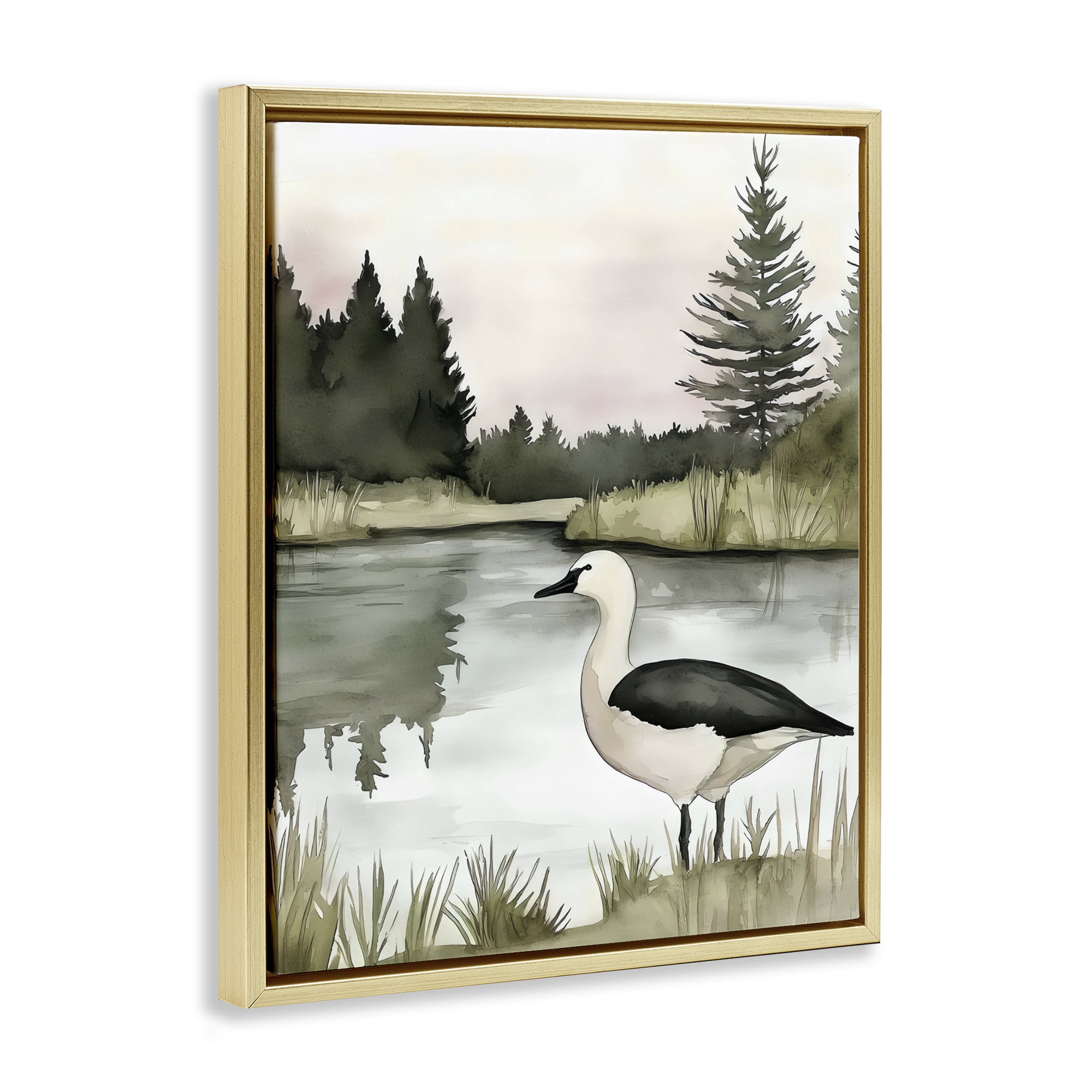 Stupell Industries Springtime Serenity Duck Gold Framed Floater Canvas Wall Art, design by Riley B