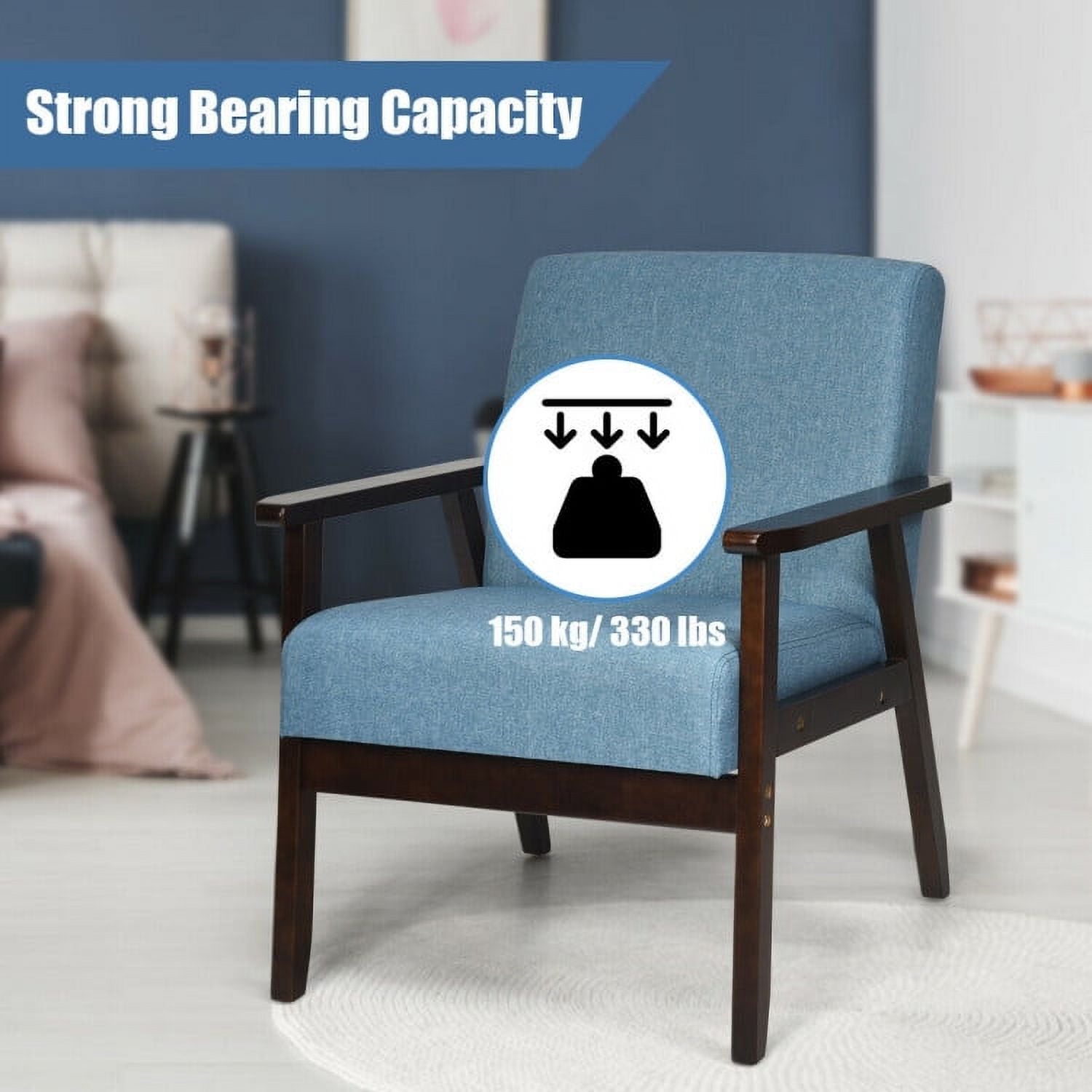 Finihen Mid-Century Modern Accent Chair, Retro Fabric Armchair, Solid Rubber Wood Fabric Accent Armchair, for Living Room, Blue Finihen Mid-Century Modern Accent Chair, Retro Fabric Armchair, Solid Rubber Wood Fabric Accent Armchair, for Living Room, Blue