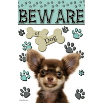 Flag Emotes - Double Sided Garden Flag - Beware Of Dog - Dark Brown Chihuahua