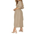 thumbnail image 3 of PENGXIANG Robe Midi d'Été pour Femmes Couleur Unie Col Carré Manches Lanterne Taille Haute Robe Décontractée Robe de Plage Vacances, 3 of 7