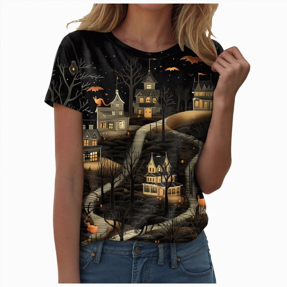 TOWED22 Halloween Shirts for Women Magical Halloween Shirt Cute Ghost Graphic Tees Spooky Season Casual Short Sleeve Fall Tops(Dark Gray,3XL)
