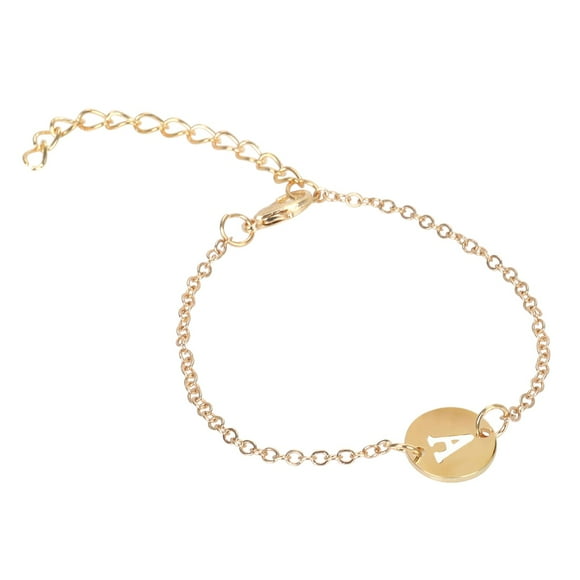 Initial Letter Bracelet 1 Gold Plated Stainless Steel Charm Disc Name Jewelry For Women And Girls