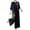 Black, variant on Cute 2 Piece Outfits for Women,Vintage Embroidered Pullover Shirt with Lightweight Wide Leg Pants Summer Set