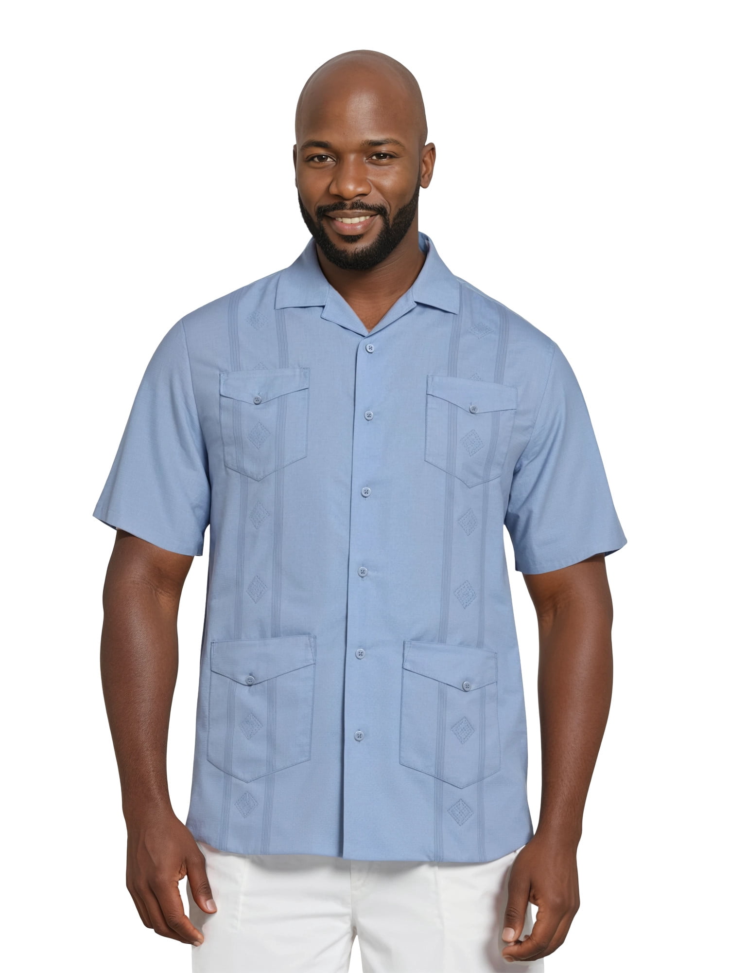 Havanera Men's and Big Men's Camp Collar Guayabera Short Sleeve Button-Down Shirt, Sizes S-5XL