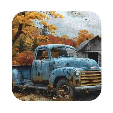 

Cauagu Rustic Vintage Truck Autumn for Round Coaster Drink Coasters Set of 4 Leather Bar Beer Beverage Cup Mat for Drinks for Tabletop Protection & Coffee Table Decor