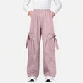 thumbnail image 3 of HAOTAGS Girls Cargo Pants (5-16) Elastic Waist Bow Decor Loose Wide Leg Casual Trousers Pink Size 15, 3 of 5