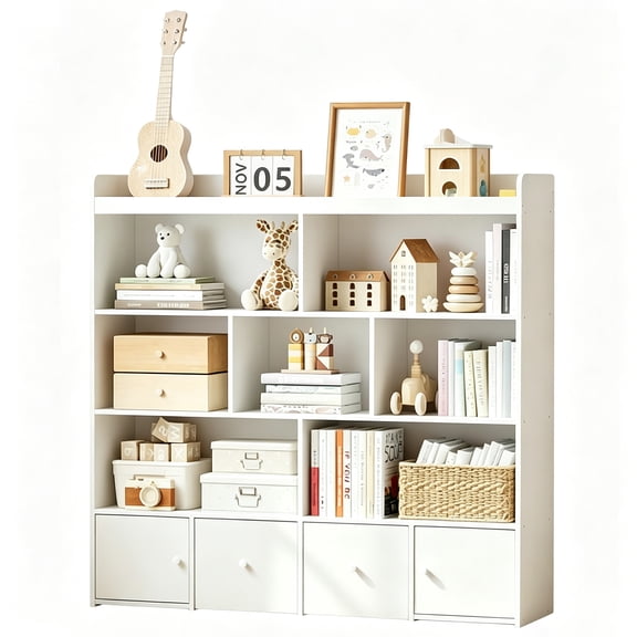 ICEELF Large Toy Storage Organizer and Kids Bookshelf, 7 Cubes, 2 Drawers and 2 Cabinets for Playroom, Bedroom, Living Room, White