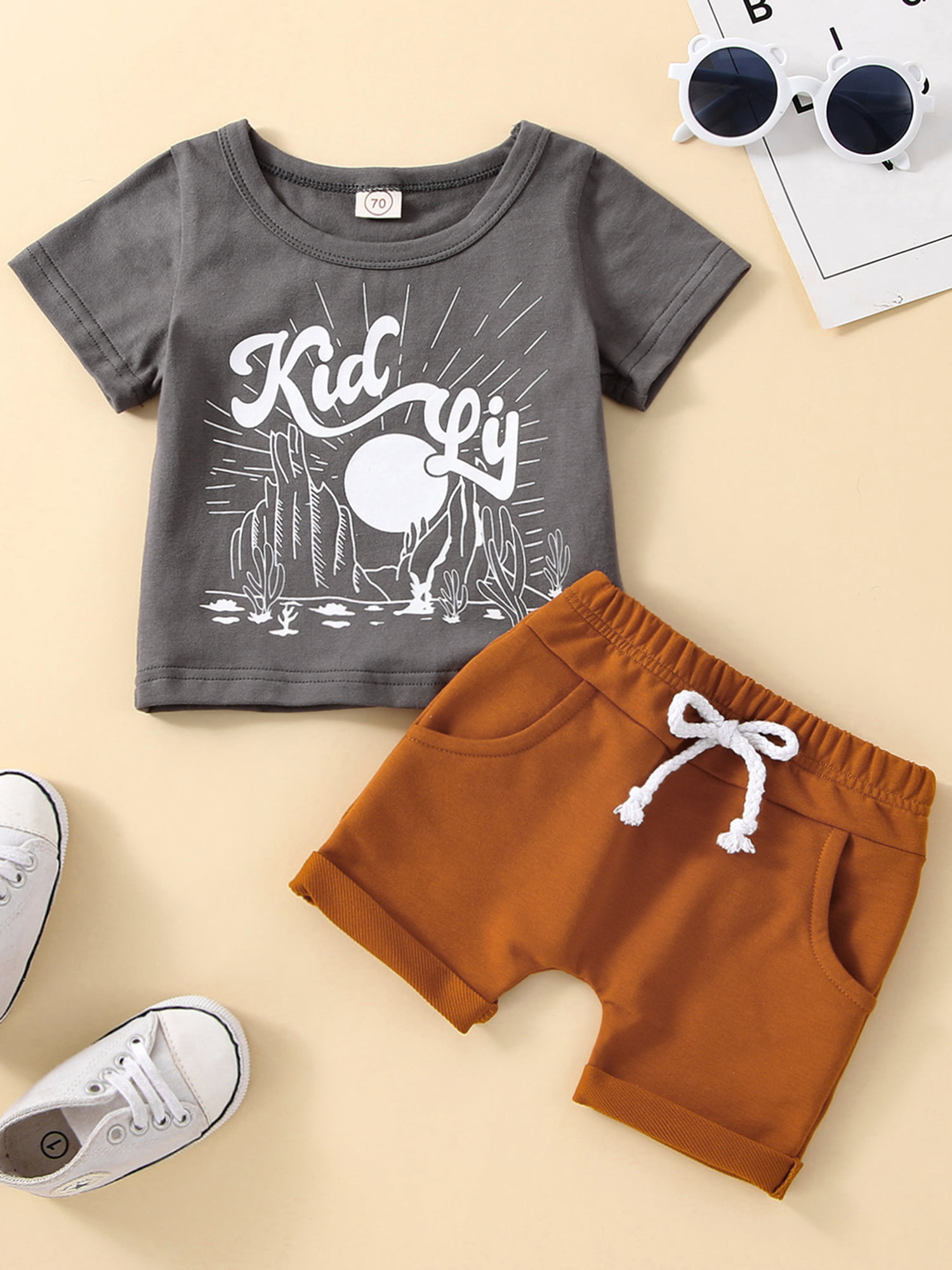 2Pcs/set Newborn Toddler Kids Baby Boys Summer Cartoon T-shirt shorts 0-5YRSDE 