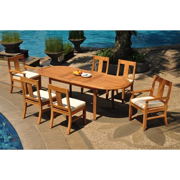 Grade-A Teak Dining Set: 6 Seater 7 Pc: 94" Double Extension Oval Table And 6 Osborne Chairs (2 Arm & 4 Armless Chairs) Patio WholesaleTeak #WMDSWVm