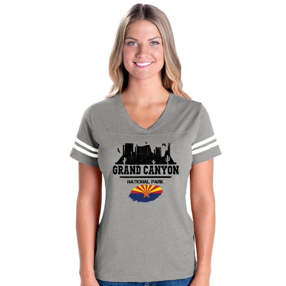 Womens Arizona Grand Canyon National Park Football V-Neck T-Shirt