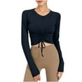 thumbnail image 1 of Timegard Workout Tops for Women Round Neck Zipper Drawstring Long Sleeve Protection Running Crop Top, 1 of 5