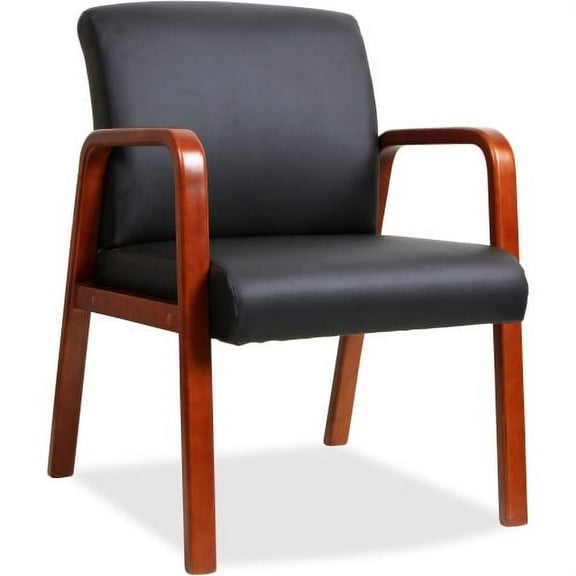 Lorell Black Leather Wood Frame Guest Reception Waiting Room Chair
