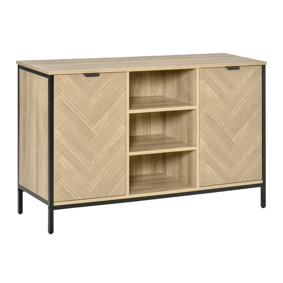 HOMCOM Kitchen Sideboard, Buffet Cabinet with 2 Door Cupboards, 3 Open Shelves and Adjustable Shelves, Oak Tone