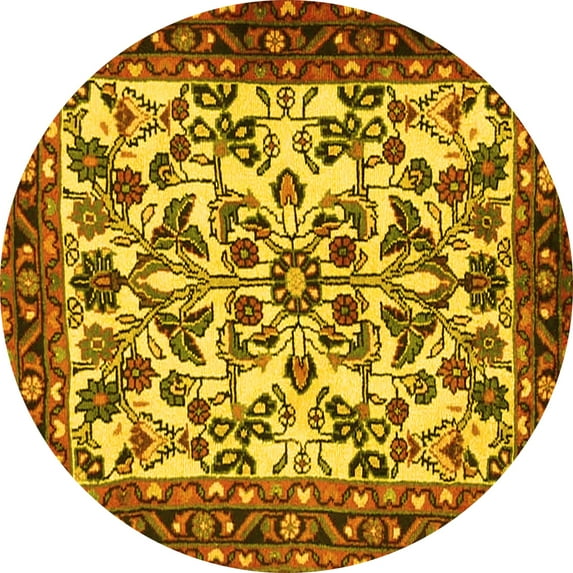 Ahgly Company Machine Washable Indoor Round Animal Yellow Traditional Area Rugs, 7' Round