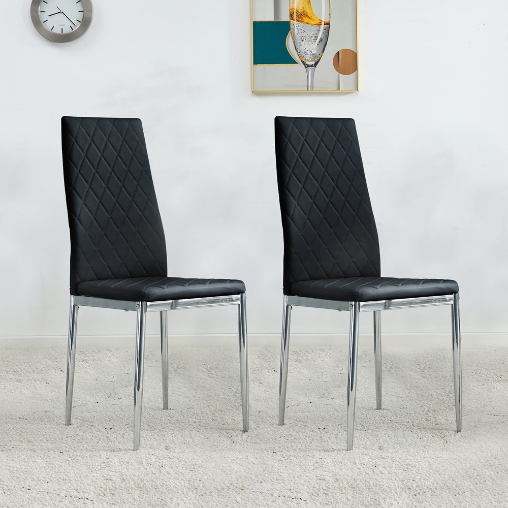 Black Dining Chairs Set of 2 Mid Century Chairs Upholstered Dining Room Chairs PU Leather