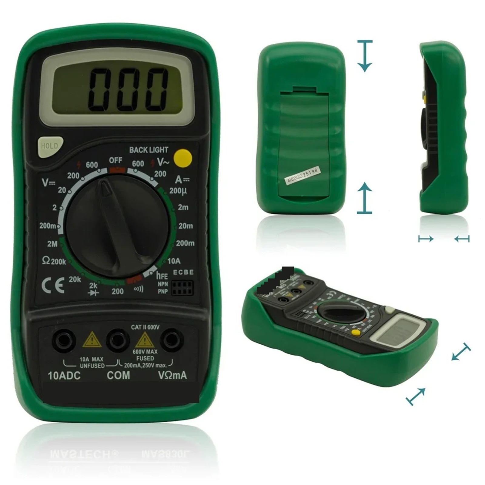 Mini Handheld LCD Display Digital Multimeter DC Current Tester Backlight Data Hold Continuity Diode HFE Test ,Battery Test