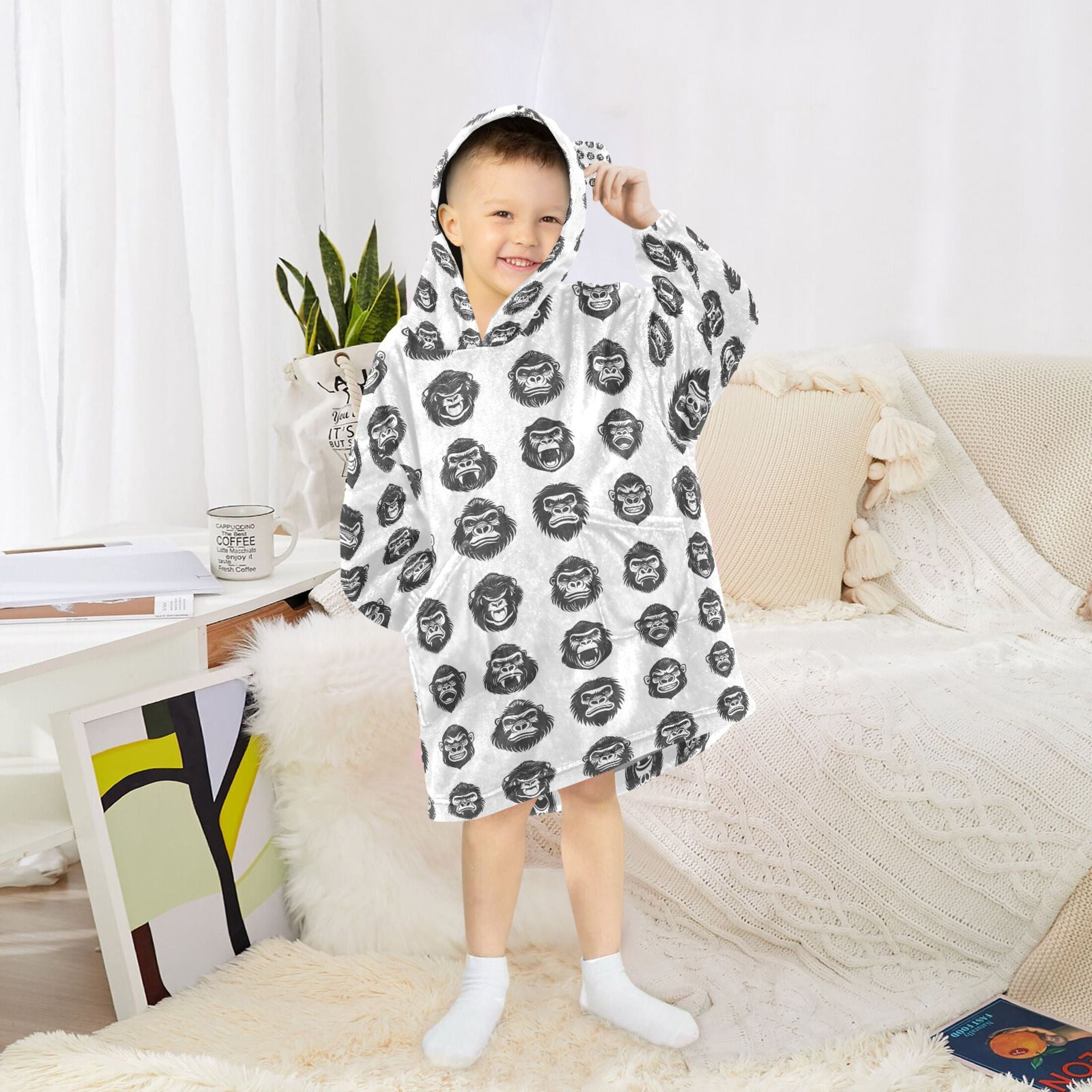 joogoo Blanket Hoodie for Gorilla Pattern Oversize Sweatshirt 3-14 YR L