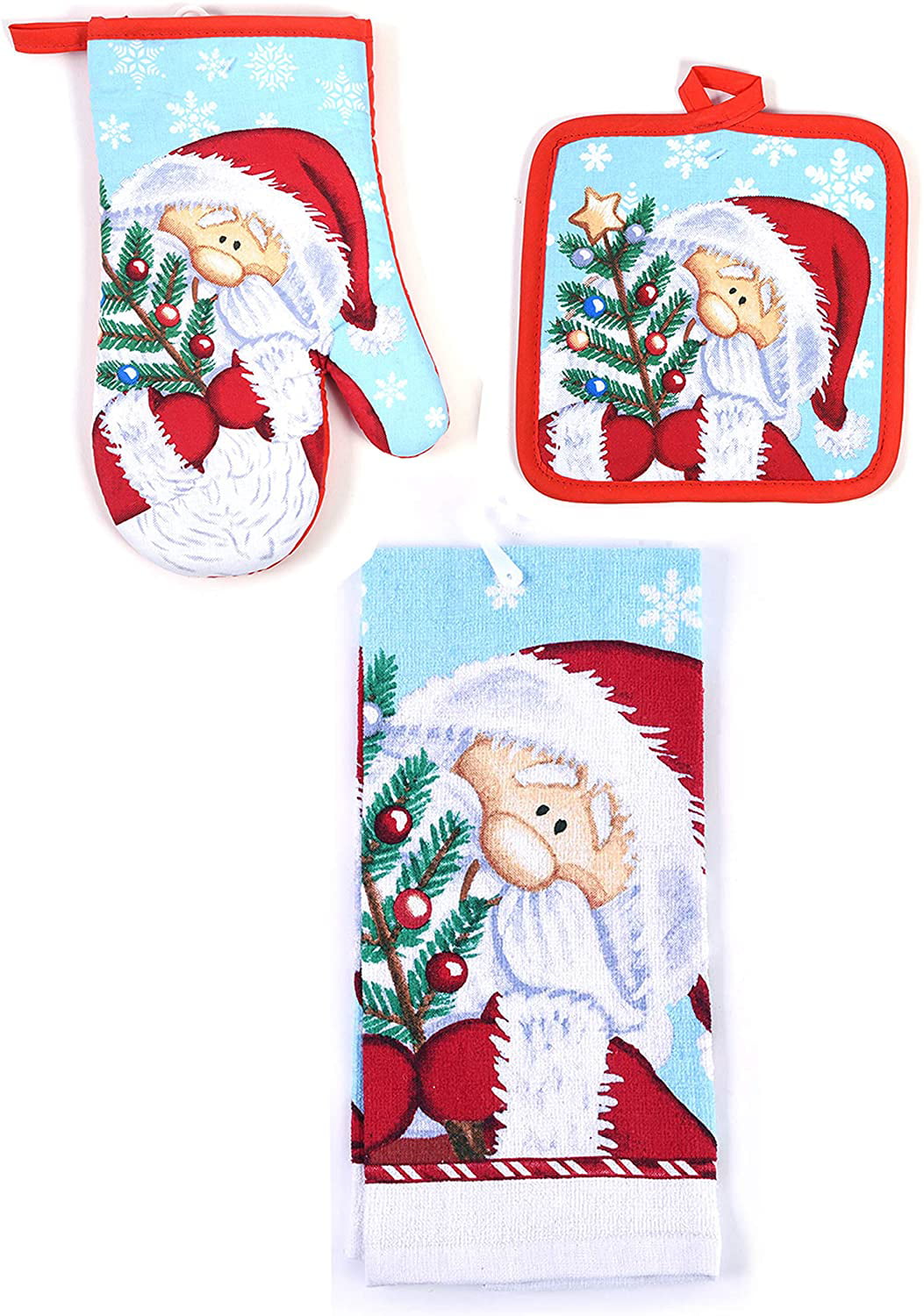 Set of 4 Items Christmas Holiday Snowman 2 Kitchen Towels and 2 Oven Mitts