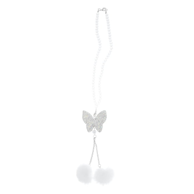 Accesorios de colgante para espejo retrovisor de coche de mariposa de metal con rhinestones, 1 Pcs, color blanco