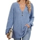 thumbnail image 1 of Camisa Henley de Larga para Mujer, Cuello en V, Suéteres Casuales Elegantes, Ropa de Moda para Otoño. Azul Colorido S, 1 of 10