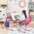 thumbnail image 4 of Gymax Hauteur Réglable Enfants Chaise de Bureau Ensemble Étude Dessin W / Lampe & Bibliothèque Rose, 4 of 10
