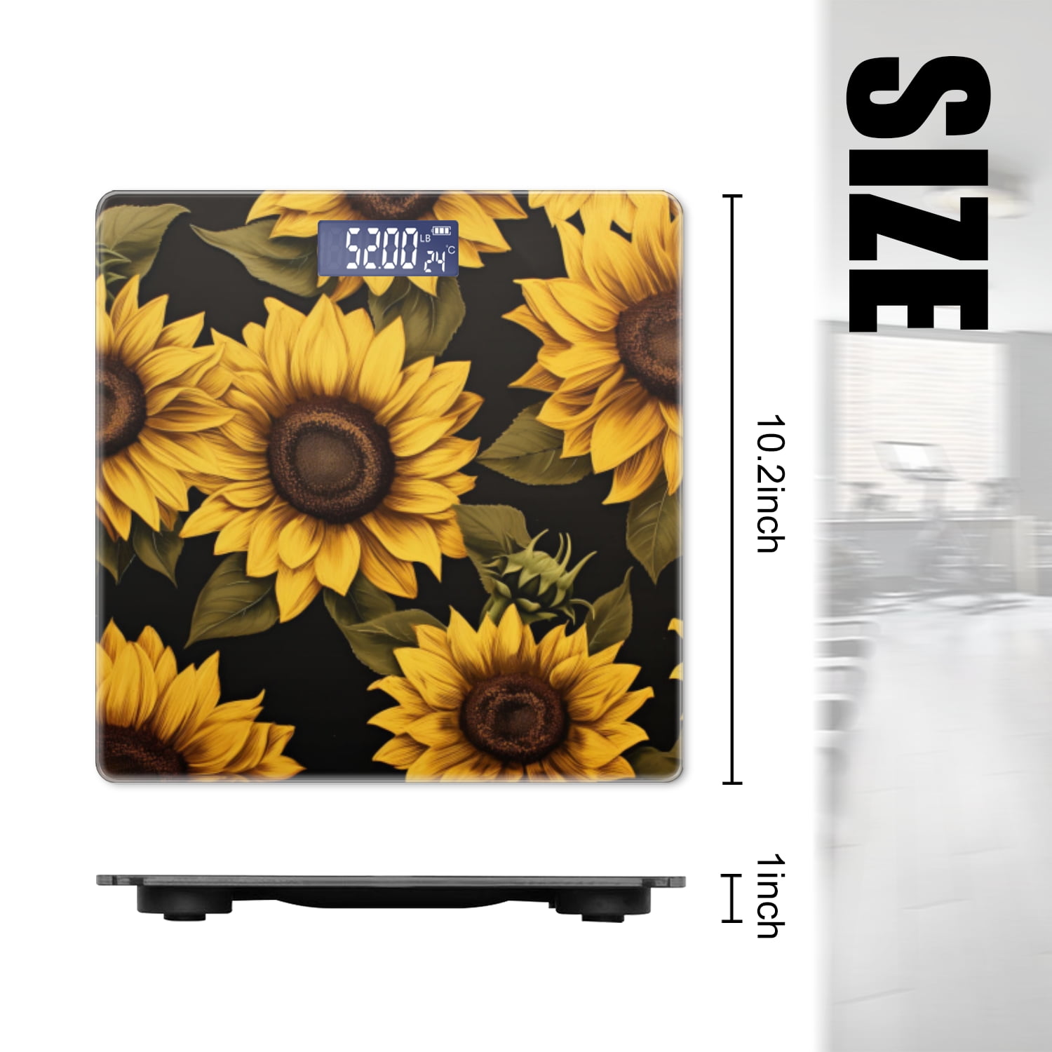 High Precision Body Weight Scale Smart Bathroom Scales with Large LCD Display(400lbs),Decorative for Bedroom-Sunflowers With Vibrant Yellow Petals And Dark Green Leaves