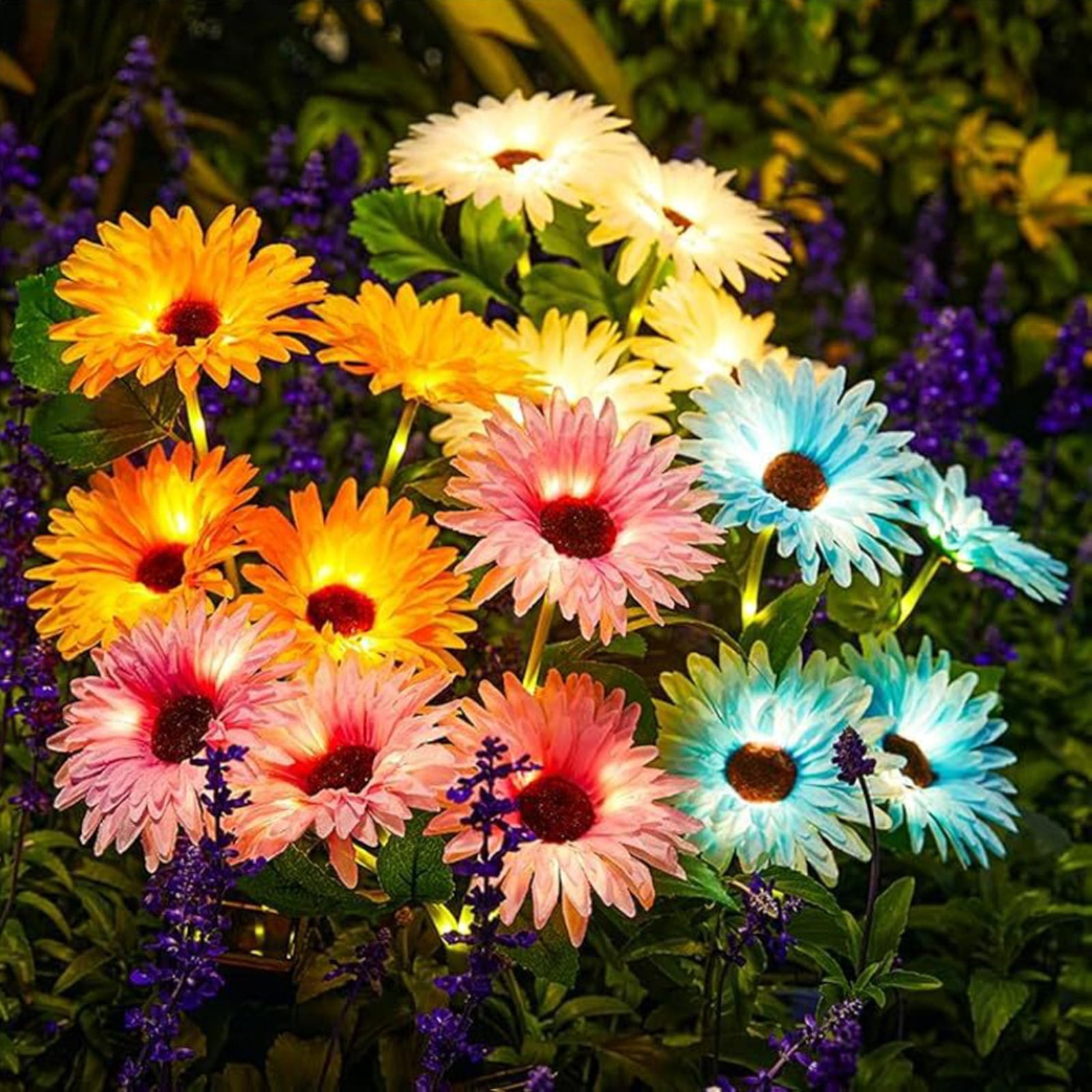 Solar Powered Garden Lights, Chrysanthemum Decoration for Yard Pathway Patio, Waterproof LED No Wiring Hassle-Free Yellow