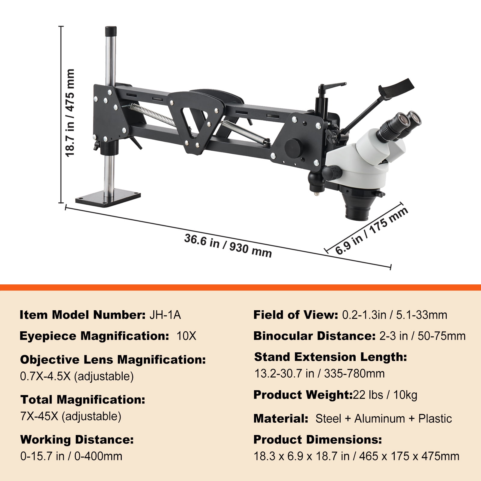 KFFKFF Multi-Directional Microscope with Adjustable Spring Bracket Jewelry Inlay Stand,Precision Work,7X-45X Magnification, 18.3 x 6.9 x 18.7 in