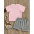 thumbnail image 3 of Toddler Baby Girl 2Pcs Outfit 1T 2T 3T 4T 5T Short Sleeve Letter T Shirts Tops +Solid Color Shorts Set Summer Clothes, 3 of 7