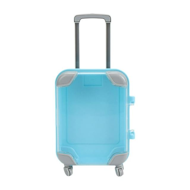 Mini maleta de viaje para casa de muñecas, juguete, cubierta transparente, multiusos para Azul