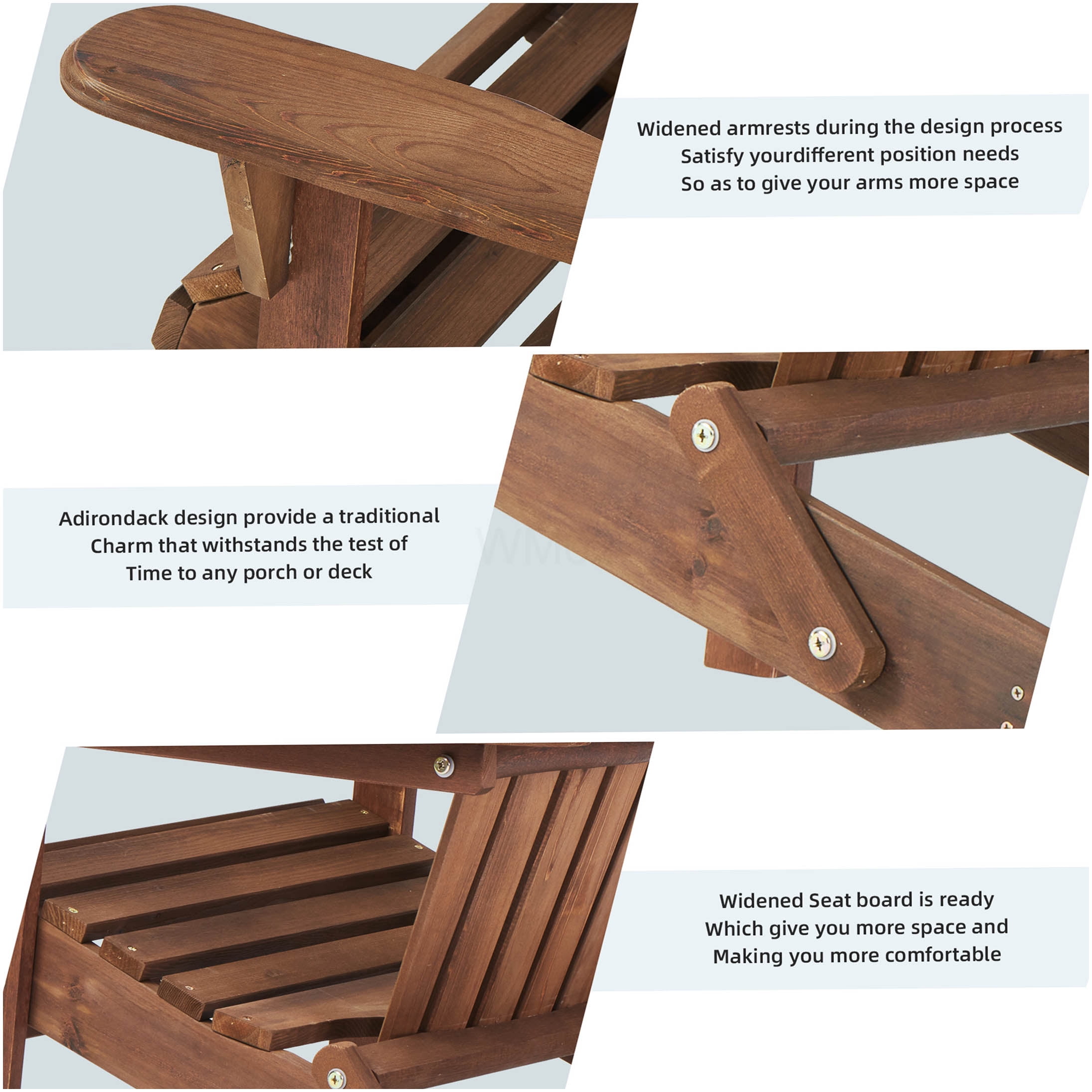COSMOS Solid Wood Folding Adirondack Chair Set of 2, Natural & Light Brown Patio Lounge Chairs for Outdoor Garden, Lawn, Deck, Poolside