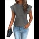 thumbnail image 1 of Tops Texturizados de Corta para Mujer, Cuello Redondo, Tejido de Punto, Elegantes, Informales, Básicos, Camiseta Sin Mangas de Verano, Corte Entallado, Gris, XL, 1 of 8