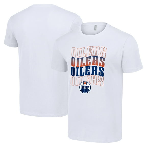 Men's Starter White Edmonton Oilers Four Team Name Logo T-Shirt